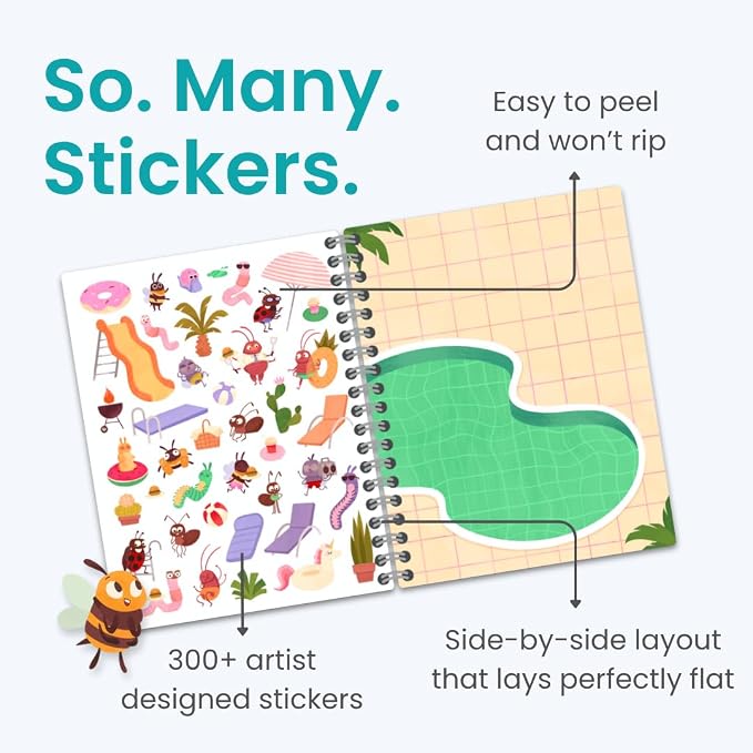 Cupkin The Life of Busy Bugs Coloring & Sticker Book | 300+ Stickers | Spiral-bound kids craft format with 8 scenes, 8 art pages, side-by-side viewing, and an easy-peel design for ages 2–8