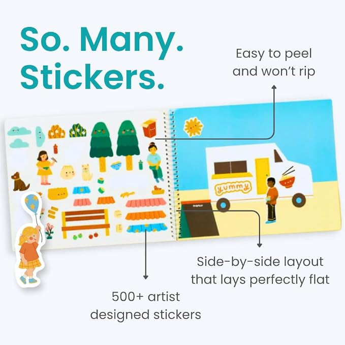 Cupkin Food Truck Adventure Coloring & Sticker Book | 500+ Stickers | Spiral-bound kids craft format with 12 scenes, 12 art pages, side-by-side viewing, and an easy-peel design for ages 2–8