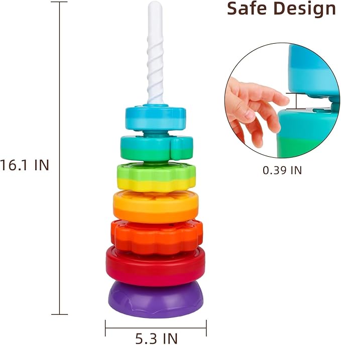 Montessori Toys for 1 Year Old, Spinning Stacking Toy | Rainbow Stacking Rings for Toddlers 1-3, Sensory Learning Toy, Fine Motor Skills Gift for 12-18 Months