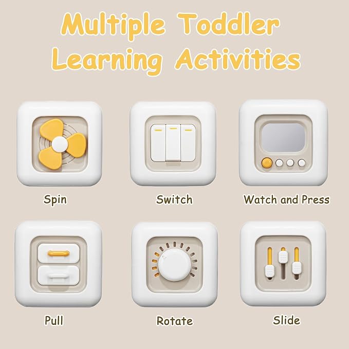 SOCBTNSO Montessori Busy Cube Travel Toy for Toddlers | Learning Fine Motor Skills, 1st Birthday Gifts for 1 Year Old Boy, 6 9 12 Months Baby