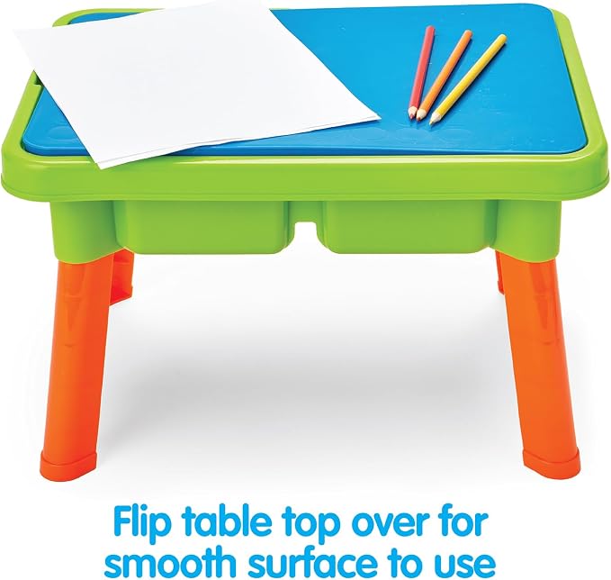 Kidoozie - Little Builders Activity Table | Flip the lid for a block-building surface, open it up for scoop-and-pour play - three sensory stations in one, Ages 2+
