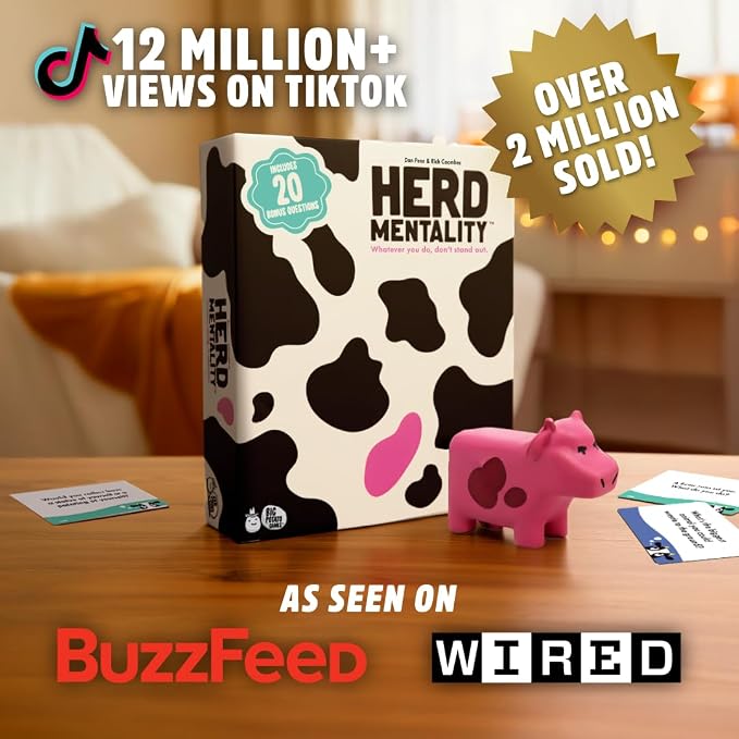 Herd Mentality Udderly Funny Family Board Game, Ages 10+ | Award-Winning Big Group Game, Family Game Night, 4-20 Players, Dodge the Pink Cow, Kids & Adults