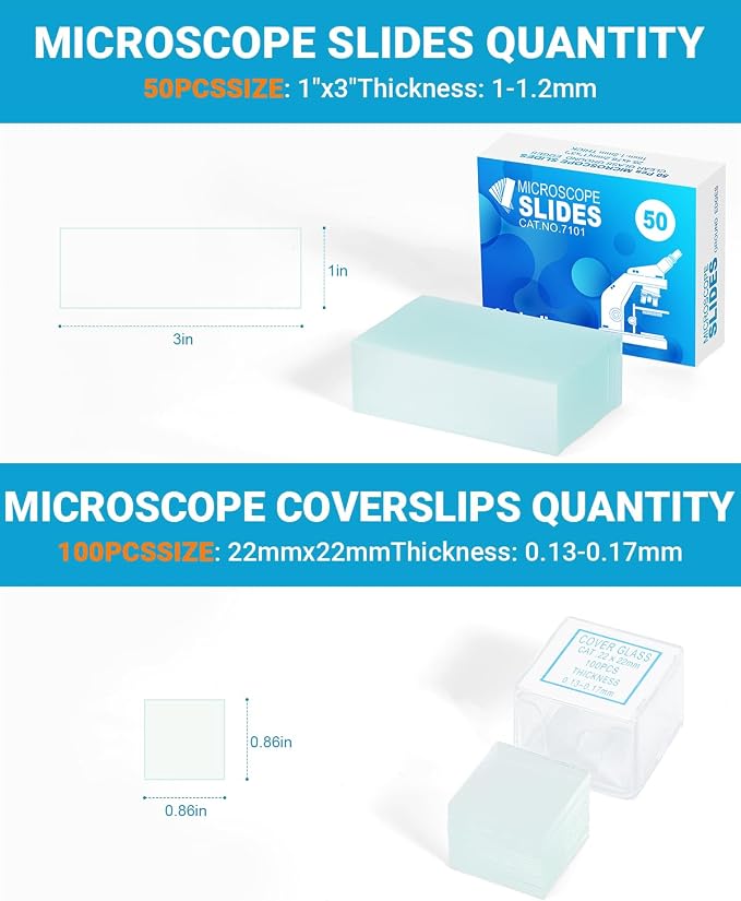 Microscope Slides and Covers Kit – 100 Blank Pre-Cleaned Glass Slides for Microscope, 200 Cover Slips, for Teachers, Students, Educators, and Science Enthusiasts