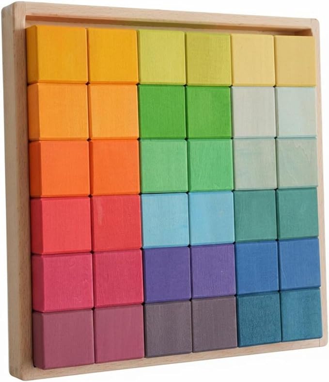 Children Building Blocks Wooden Mosaic Blocks Set Rainbow Blocks Toy Preschool Building Spatial Thinking Basswood Suitable for classrooms Home Play Preschool, Rainbow