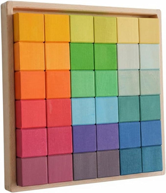 Children Building Blocks Wooden Mosaic Blocks Set Rainbow Blocks Toy Preschool Building Spatial Thinking Basswood Suitable for classrooms Home Play Preschool, Rainbow