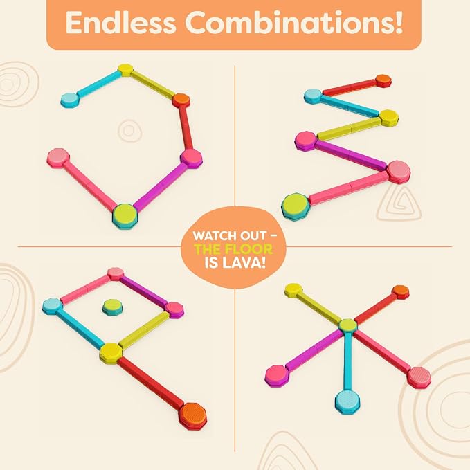 B. toys Balance Beam Set, 10 Beams & 6 Sensory Stepping Stones, Rainbow | Balance & Build Set in rainbow colors with 16 interlocking pieces, 10 beams and 6 sensory stepping stones, Summer, 3+ Years
