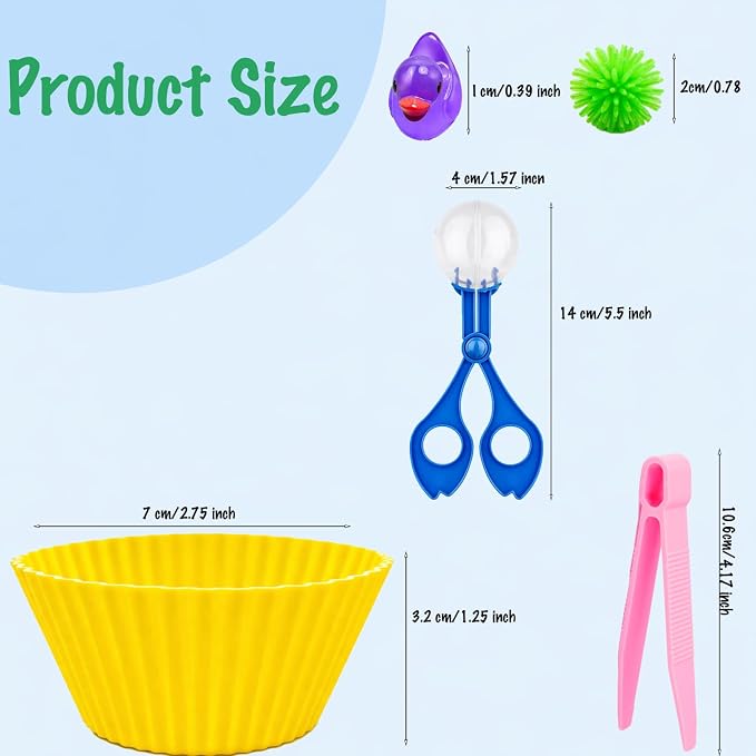 128PCS Sensory Bin Filler Kit with Tools, Fine Motor Skills Training Set for Counting Sorting Matching, Includes 72 Hedgehog Balls, 36 Mini Resin Duck,5 Tweezers, 3 Scissor Clips, 12 Sorting Cups