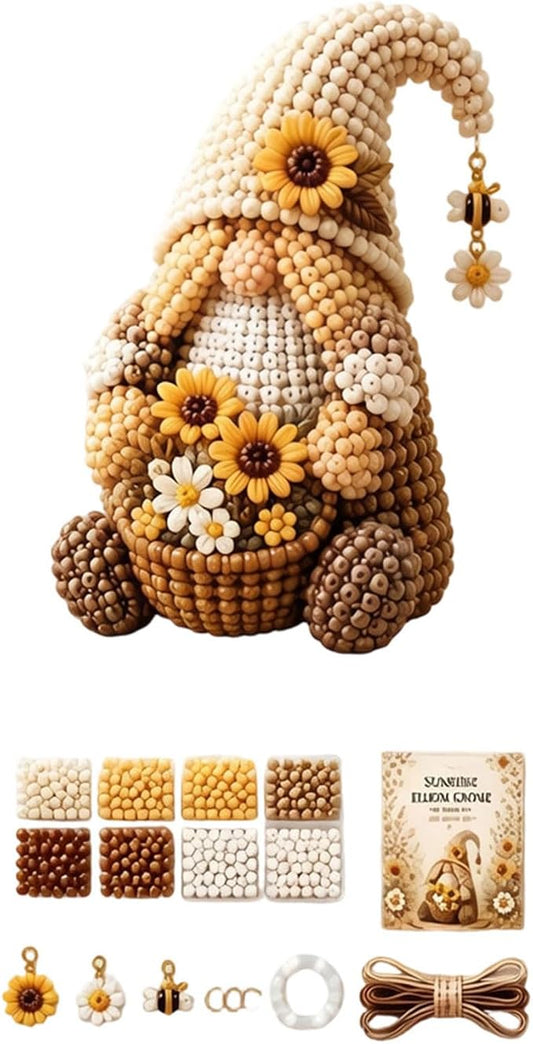 3D Beaded Gnome Craft Kit, 7.1in Non Slip Stable Structure Bead Threading Project Box, Handmade Gnome DIY Toy Set with Charms for Kids Ages 6 Plus Adults