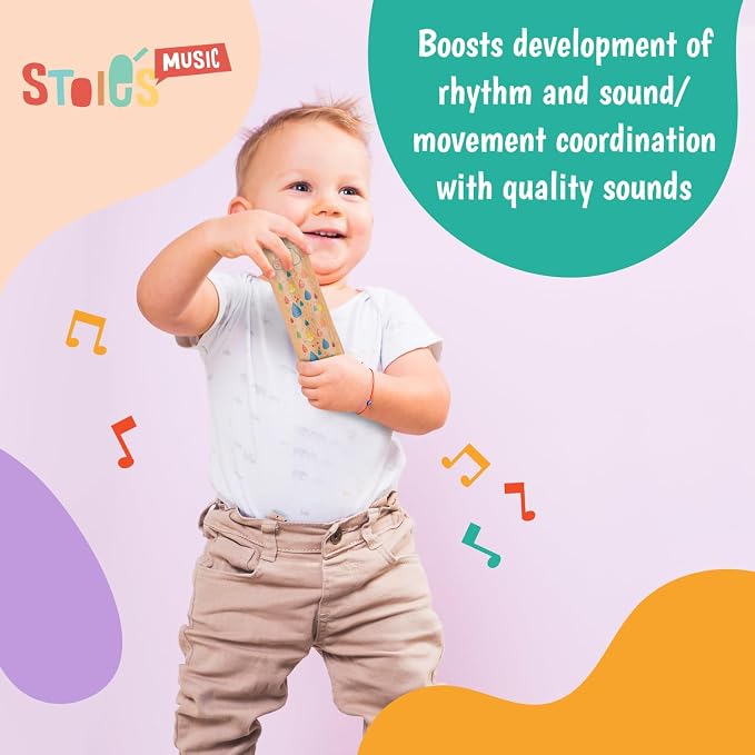Stoie's Wooden Rainstick Instrument for Kids, Support Music Exploration, Coordination and Rhythm Baby Toy, Soothing Sound for Sensory Play, Durable Rainmaker of Kid-Friendly Size, 2 Pack