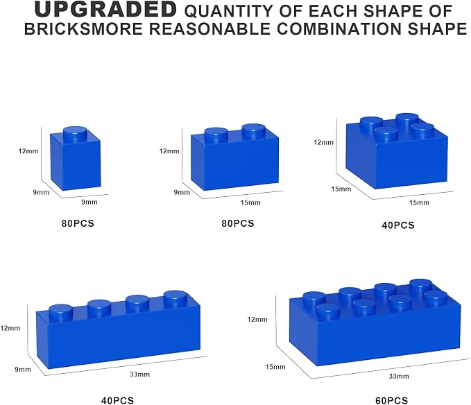 300 Pcs Classic Building Bricks, Blue Bulk Bricks,Compatible with and Major Brands Parts and Pieces, Creative Building Block Toys for Boys Girls Ages 6 7 8 9 10 Year Old