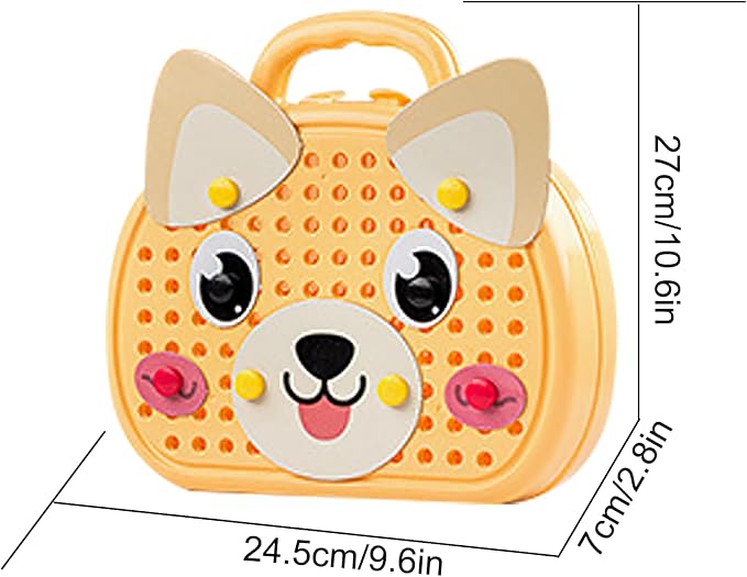 Magic Montessori Play Toolbox with Drill, 203Pcs Magic Montessori Play Toolbox Dog-Themed, 2D/3D Creativity Tool Box Montessori Toys Gift for Age 3-12 Years Old Boys Kids, Girls
