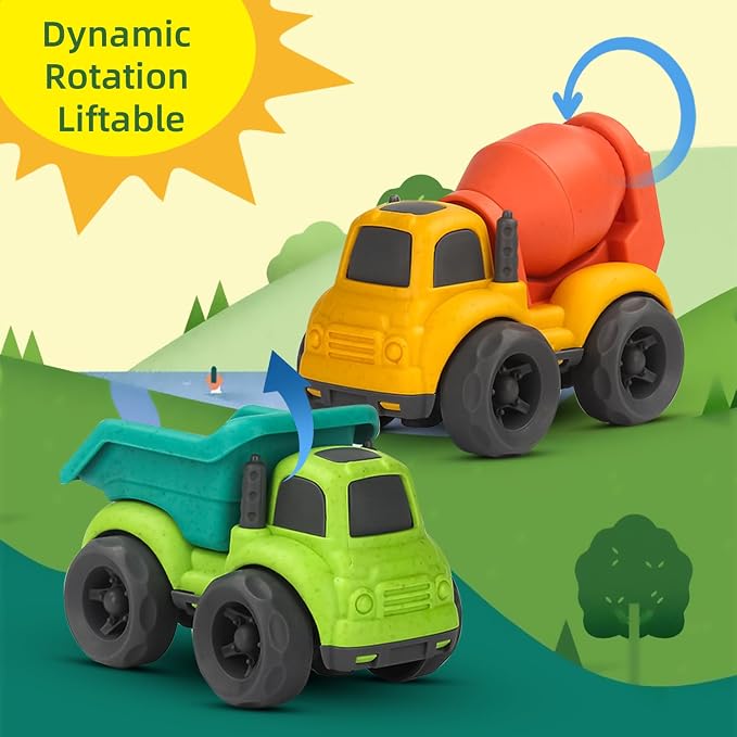 Aigitoy Toddler Car Toys for 2-4 Years Old, Dump Truck, Mixer Cement Set | Outdoor Toy Truck, BPA Free, Phthalates Free, PVC, Recycled Plastic, Easter Christmas Birthday Gifts for 2 3 4 Year Boy Girl