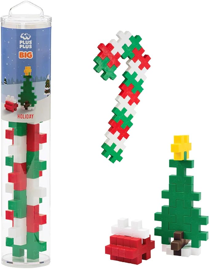 PLUS PLUS Big 15 Piece Holiday Mix - Large Building Blocks for Toddlers | Quiet Stem Toys for Toddlers, Prek Classroom Essentials, Waffle Blocks Jumbo, Stem Bins, Stocking Stuffers for Little Kids