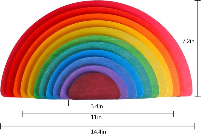 Dinhon 11Pcs Semicircle Stacking Toys Game Rainbow Stacker Wood Building Blocks Set for Kids Construction Building Toys Set Preschool Wooden Blocks for Boys Girl Colorful Learning Educational Toys