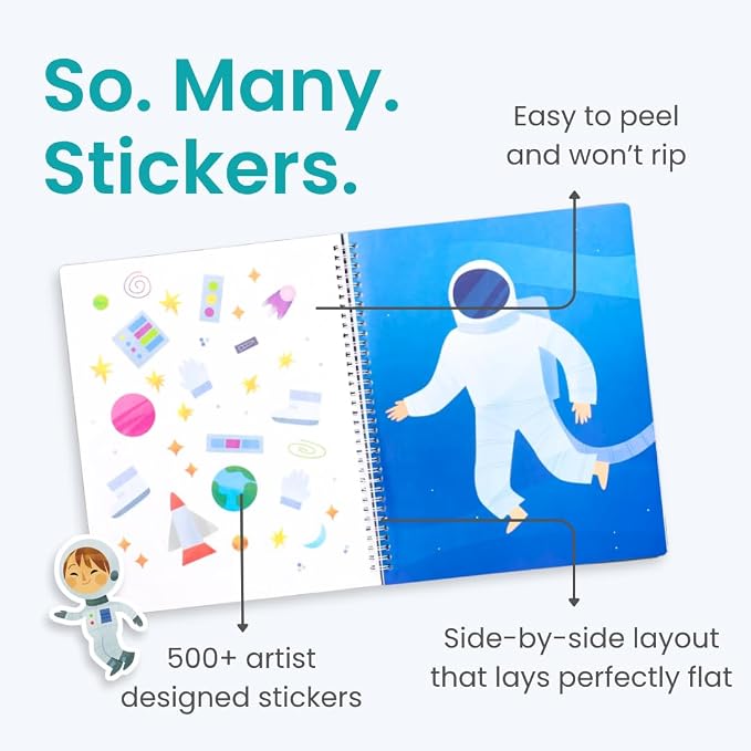 Cupkin Outer Space Coloring & Sticker Activity Book | 500+ Stickers | Spiral-bound kids craft format with 12 scenes, 12 art pages, side-by-side viewing, and an easy-peel design for ages 2–8