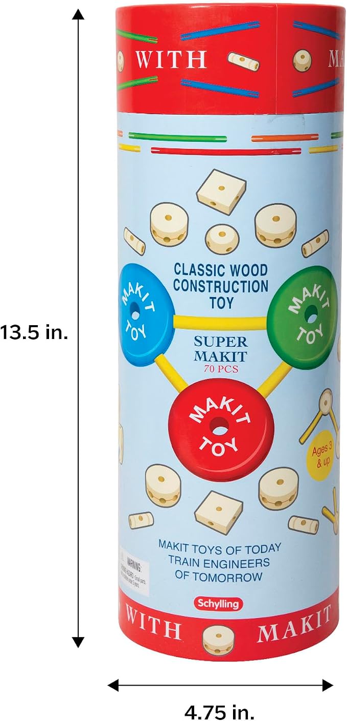 Schylling MKT Super Makit Classic Wood Construction Toy, 3+ years, 70-Pieces (1 EA)