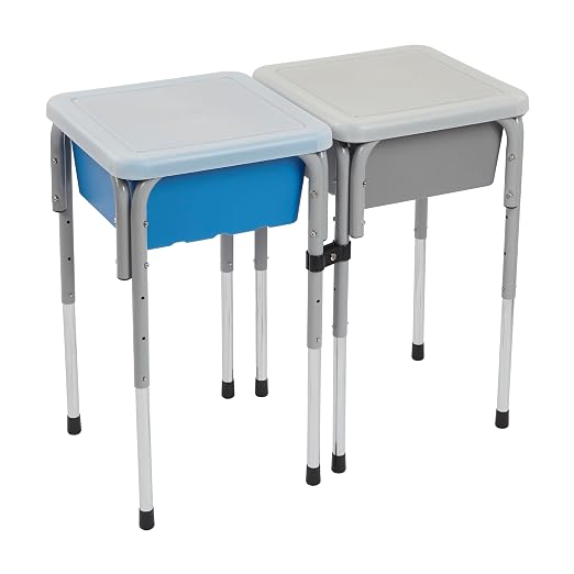 ECR4Kids 2-Station Sand and Water Adjustable Play Table, Sensory Bins, Grey/French Blue | Durable plastic/steel, GREENGUARD Gold Certified, 3-5 years, 80 lb capacity, adjustable legs, easy-lift lids, indoor/outdoor