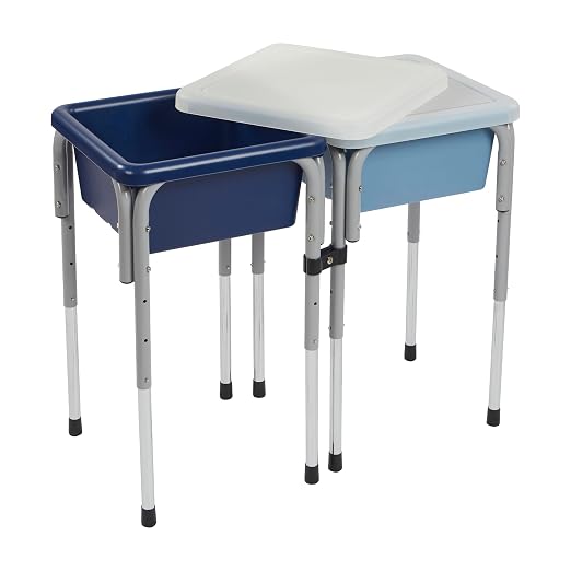 ECR4Kids 2-Station Sand and Water Adjustable Play Table, Sensory Bins, Navy/Powder Blue | Durable plastic/steel, GREENGUARD Gold Certified, 3-5 years, 80 lb capacity, adjustable legs, easy-lift lids, indoor/outdoor