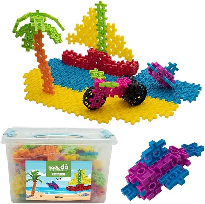KADÜ DA Age 3+ Seaside Splash 226 Piece Kids Beginning Building Block Toy | Creative Mini STEM Sensory Construction Puzzle - Open Ended Play Gift Boys + Girls - Classroom Homeschool Manipulatives