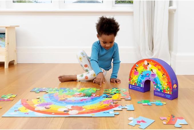 Crocodile Creek 36-Piece Jigsaw Floor Puzzle - Fun Floor Puzzles for Kids Ages 3-5 - Heavy-Duty Shaped Box for Storage - Over The Rainbow - 24" W x 18" H Finished