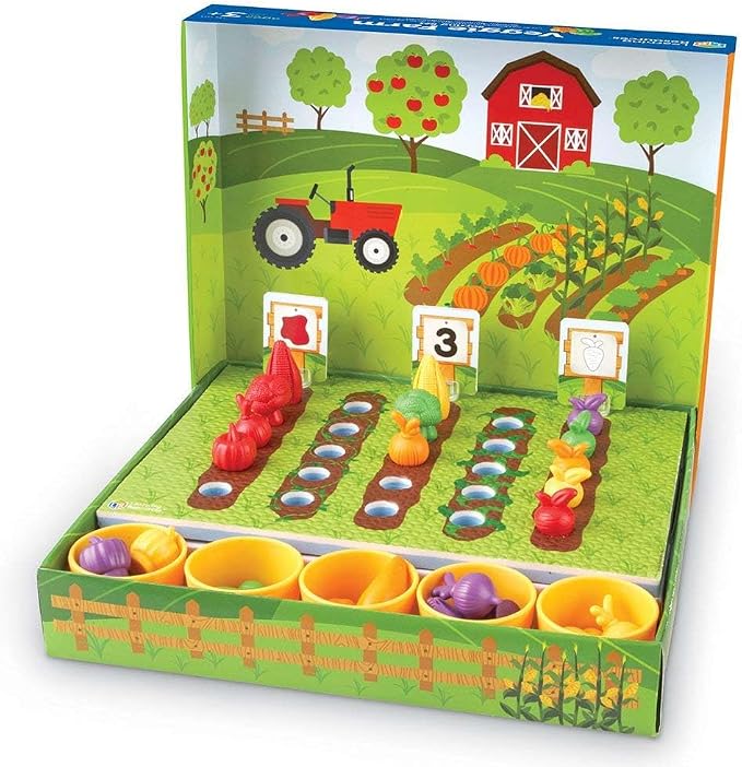 Learning Resources Veggie Farm Sorting Set - 46 Pieces, Ages 3+ Toddler Learning Toys, Preschool Toys for Color Sorting, Food Sorting Game