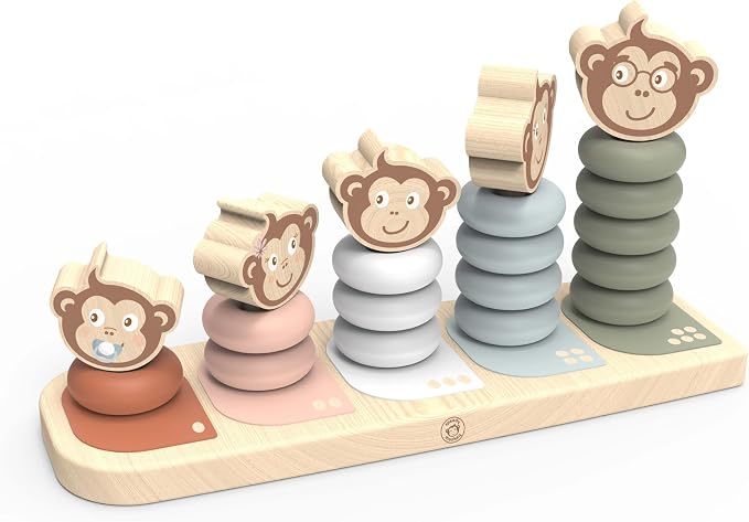 Kids Family Stacker, 5 Stackable Monkeys: Parent, Child, Sibling, Non-Toxic Paint, Develops Dexterity & Creativity, Educational Toy for Early Learning | 5 stackable monkeys, sorting & stacking toys, montessori toys, preschool toys, creative fine motor ...