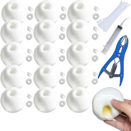 15pcs DIY Stress Ball Kit – Blank Skins with Air Pump & Expander Tool for Making Pressure Balls, Make Your Own Fidget Pressure Balls for Adults (15White)