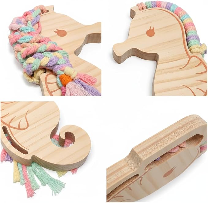 Eray Montessori Wooden Lacing Toy for Kids Ages 4-6, Fine Motor Skills Sensory Threading Animal Toy, Preschool Learning Activity Toy for Hand-Eye Coordination & Focus Training (Seahorse)