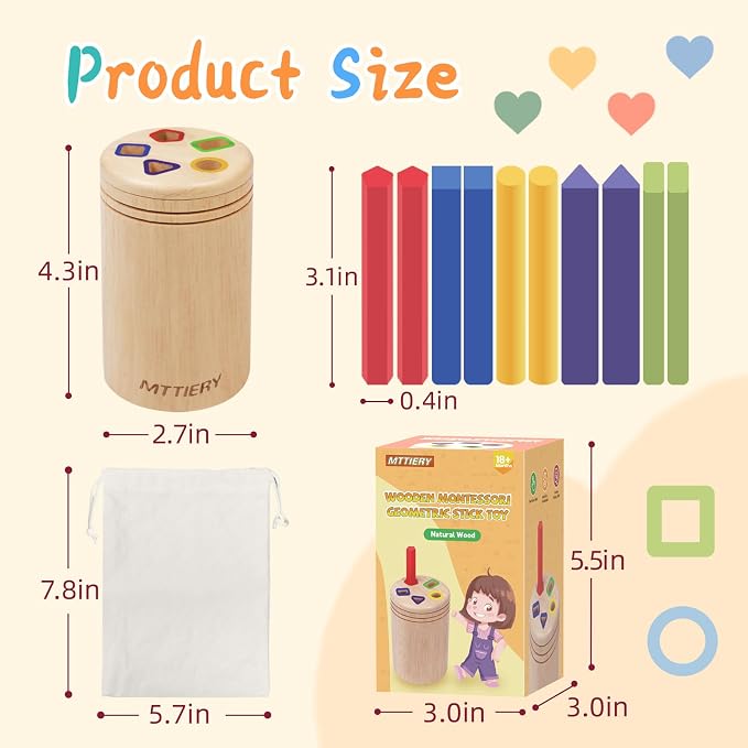 Montessori Wooden Stick Color Sorting Toys for 1+ Year Old | Preschool Learning Activities Educational Fine Motor Color Sorting Matching Game,1 2 3 Year Old Birthday Gifts for Boys Girls