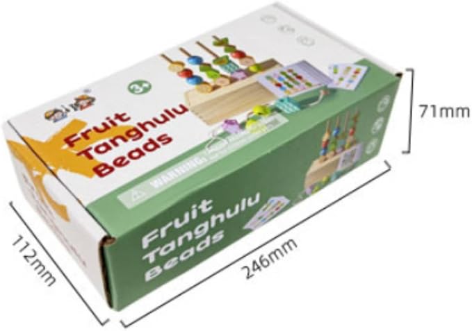 Children Learning Beads Wooden Fruit Themed Threading Blocks with Lacing String Pattern Cards Storage Box for Sequencing Shape Recognition Suitable for Classroom playroom