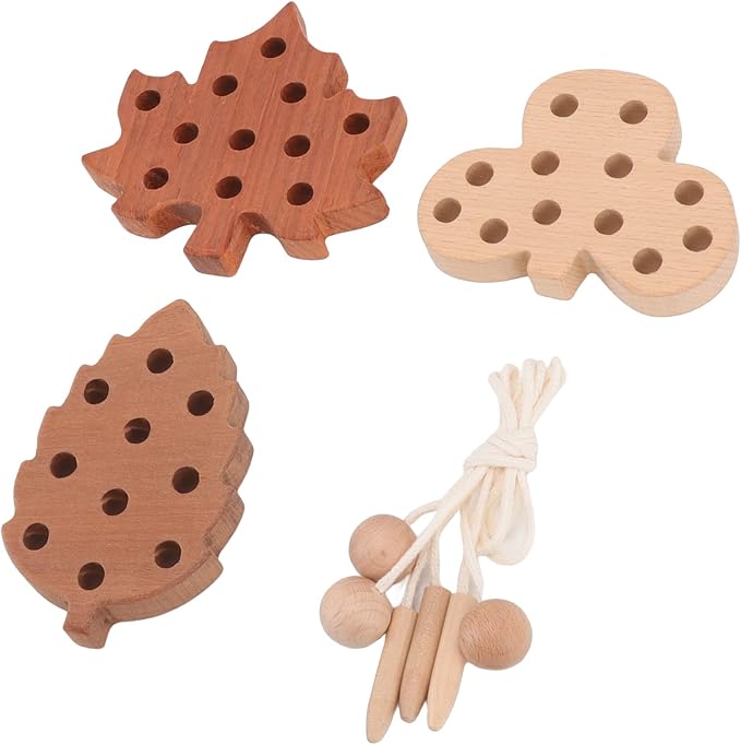 E Onal Threading Leaves Toys Set - Interactive Wooden Game Kit for Child Development