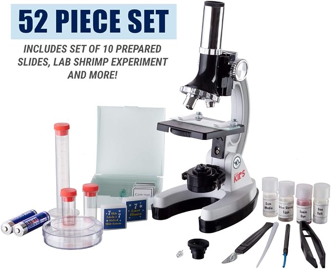 AmScope M30-ABS-KT2-W-WM 1200X 52-pcs Microscope Kit with Slides, LED | LED Ring Light