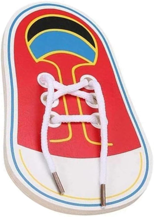 Junfamilee 1Pc Red Shoes Learning Toy Learn to Tie Your Own for Practical Learning Toys for Young Children Training Board Toddler Early Wooden Threading Lacing Shoes，Arts and Crafts