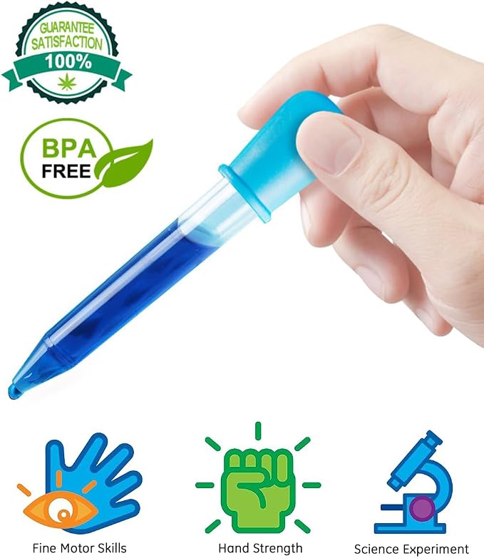 Colorful Eye Dropper, 10 PCs Silicone and Plastic Droppers with Bulb Tip, Sensory Bin Tools, Droppers for Kids Crafts and Gummy Making, Kids Candy Mold - 10 Colors