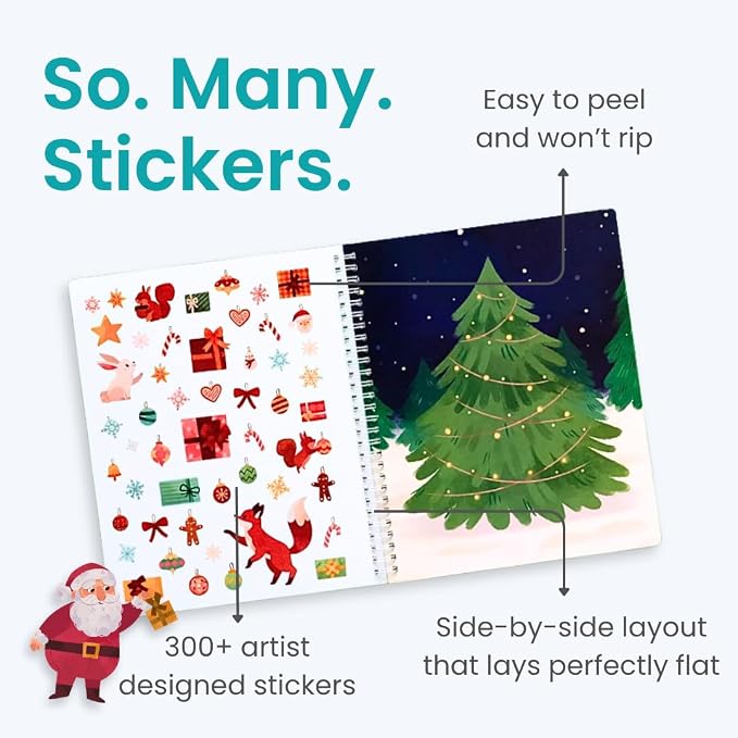 Cupkin Holly Jolly Coloring & Sticker Activity Book | 300+ Stickers | Spiral-bound kids craft format with 8 scenes, 8 art pages, side-by-side viewing, and an easy-peel design for ages 2–8
