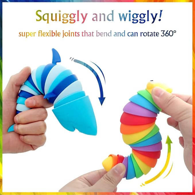 2 Pieces Articulated Fidget Toy, Rainbow Caterpillar Toy Ocean Shark Decompression Toys, Stim Toy Decompression Fun Autism ADHD Fidgeting Children's Toys Adults (Shark and Caterpillar)