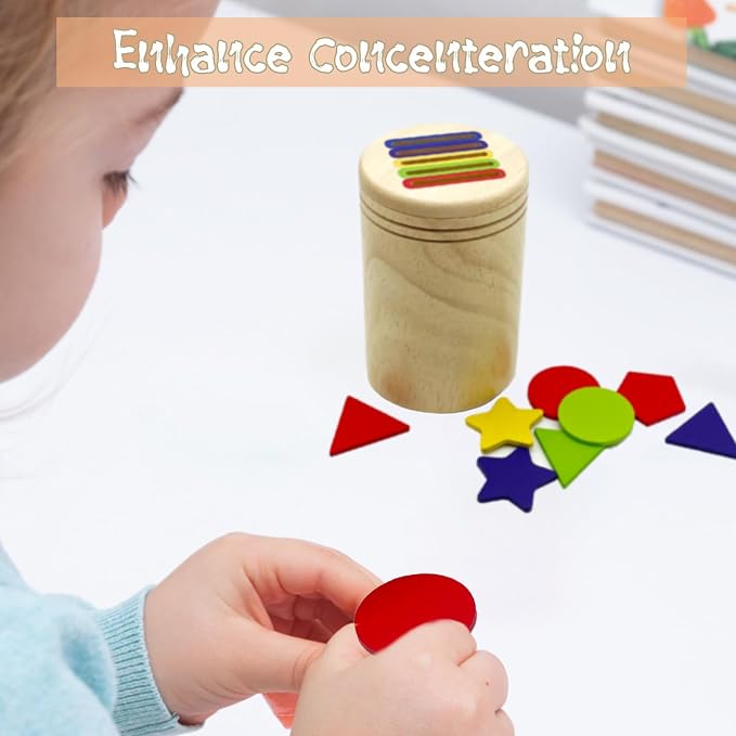 Wooden Montessori Sticks Toys for Kids, 8 Colors Natural Wood Toddler Learning Sorting Toys for 3 Year Old, Sensory Matching Game Birthday Gifts for Boys Girls (Multi-Shaped Flake)