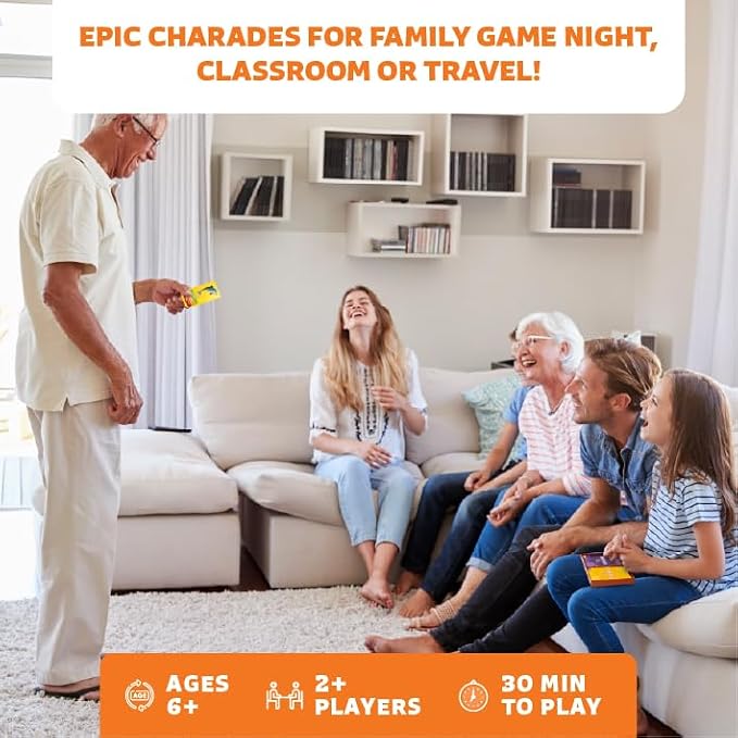 Clever Fox Play Epic Charades Mini Game for Kids Ages 6+, Travel Card Game | 80 act out and explain cards, illustrations, timer, family party game, classroom activity, car trips and travel play