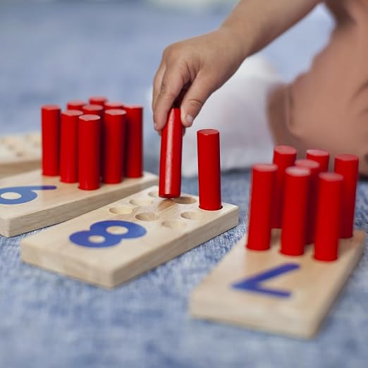 Excellerations Peg Number Board, Included: 10 Rubberwood Boards + 55 Wood Pegs + Storage Bag, Montessori Math Materials, Learning Manipulatives, Counting for Kids, Reggio Emilia Classroom Essentials | Includes Storage Bag, Montessori Math Manipulatives...