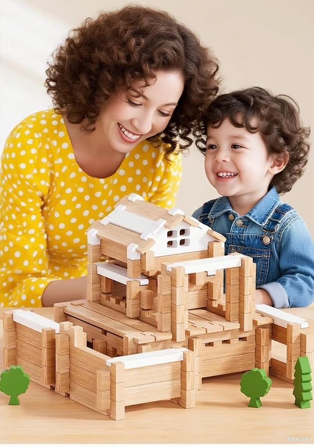 105Pcs Wooden Building Blocks Set, STEM Educational Toy for Kids 3-8