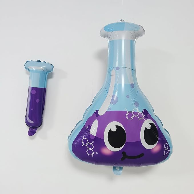 Science Experiment Party Decorations, Chemistry Lab Balloon Set with Beaker Flask Balloons, Fire/Explosion Star & Purple Blue Latex Balloons for Kids STEM Birthday, Mad Scientist Theme Party Supplies
