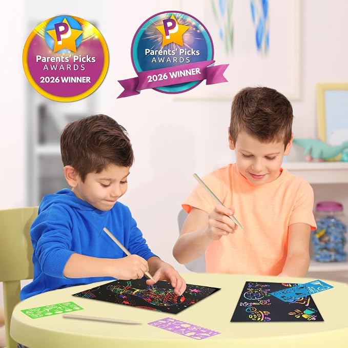 FUNNYB&G 60 Pcs Big Rainbow Scratch Paper Art for Kids Arts and Crafts Kit | Rainbow Scratch Paper Set Supplies School Activities Coloring Sheets Travel Toys for Party Games Christmas Birthday Gifts