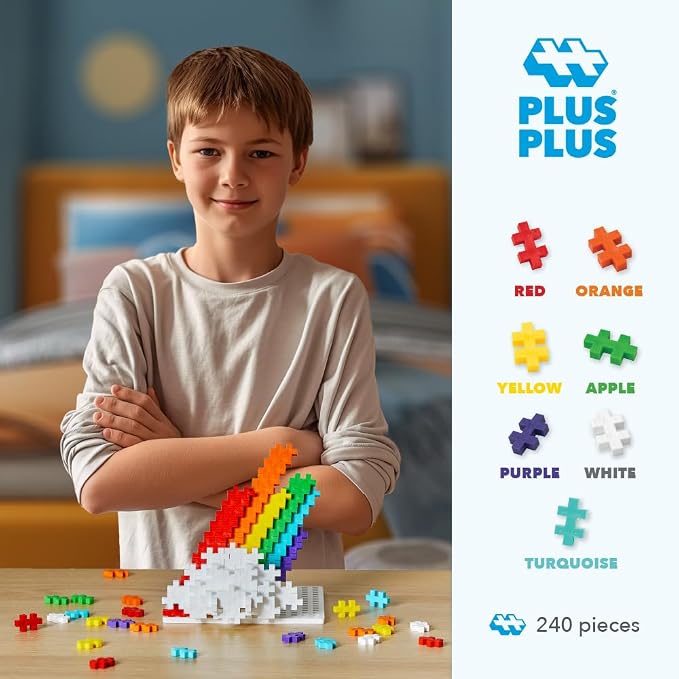 PLUS PLUS 240 Piece Rainbow Mix - Mini Waffle Blocks, Classroom Must Haves | STEM Toys, Sensory Bin Filler, Autistic Kids Must Haves, Gifts for Boys & Girls, Christmas Stocking Stuffers for Kids