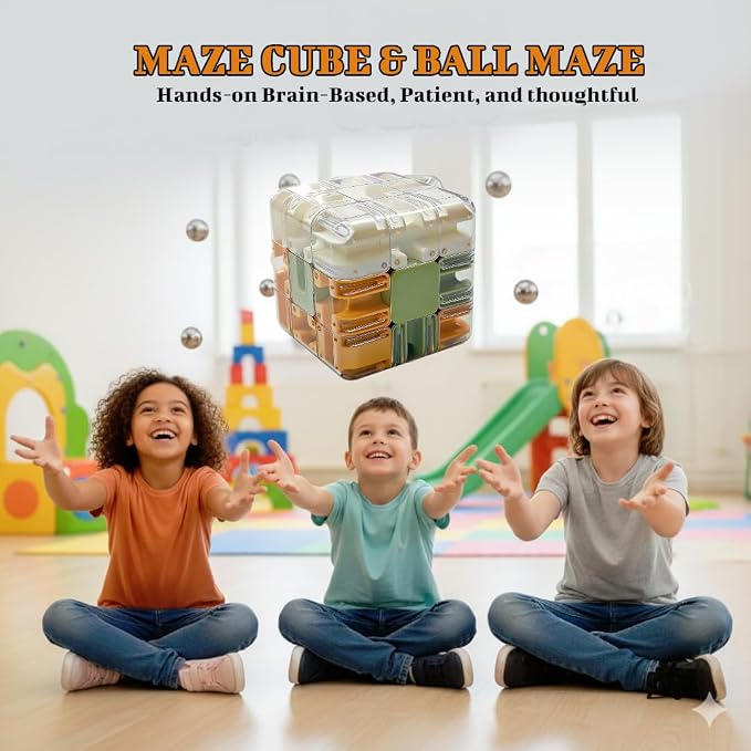 3D Maze Cube Puzzle with Steel Ball - Brain Teaser Game for Kids & Adults - Educational Handheld Maze Toy for Focus, Problem Solving & Stress Relief.