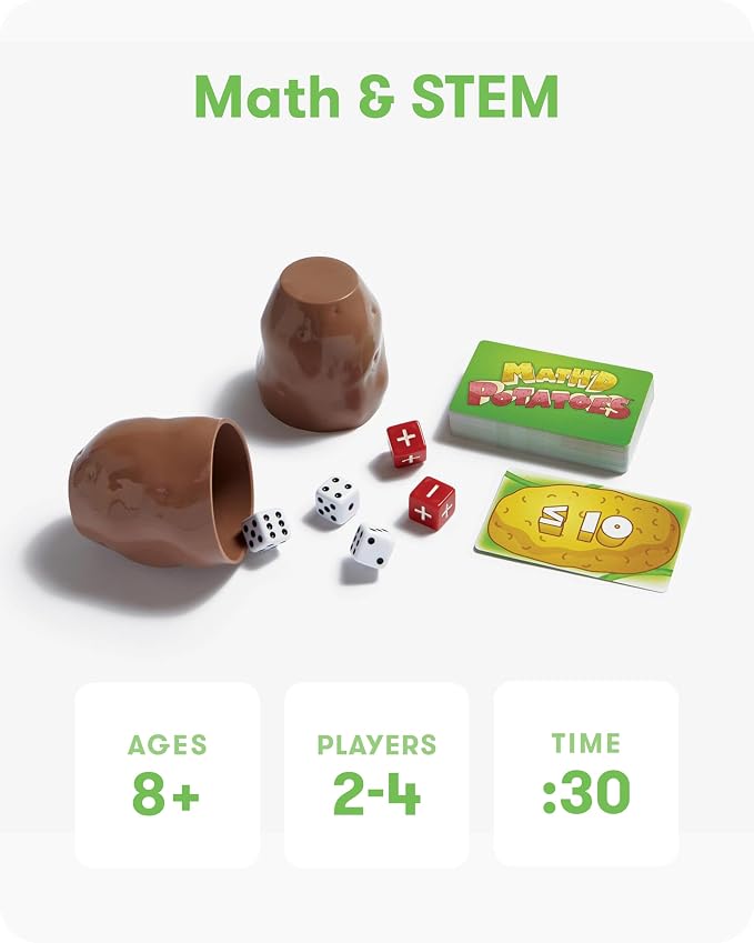 SimplyFun Math’d Potatoes Board Game, Math Game for Kids Ages 8+, Educational Dice Game with Addition and Subtraction - Fun Math Challenge for 2-4 Players