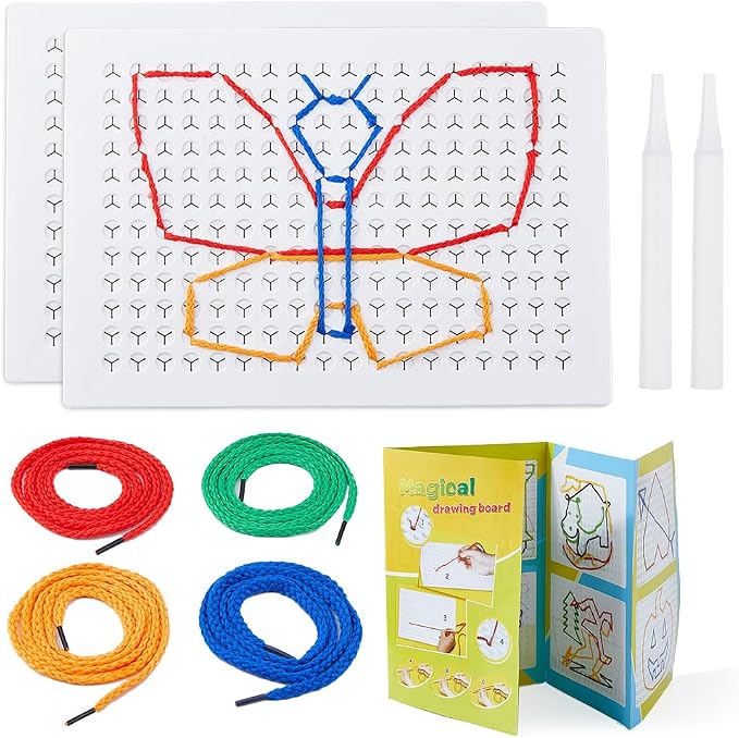 DICOSMETIC 2 Sets String Weaving Drawing Board Calming Corner Games Fine Motor Threading Boards Educational Sensory Items Including 2Pcs 18x12 Plastic Board, 4Pcs Pens and 16Pcs Laces for Adult