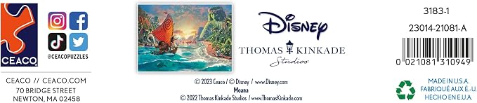 Ceaco - Thomas Kinkade Disney - Moana - 1000 Piece Jigsaw Puzzle for Adults | Thomas Kinkade Disney Art, Made in USA, Recycled Board, Finished Size 26.6 x 19 in, Includes Poster, Frameable Art, Giftable