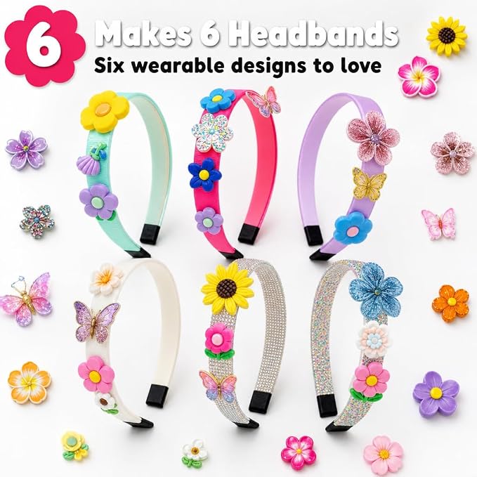 PURPLE LADYBUG Flower Headband Making Kit for Girls - Summer Toys for Kids Ages 4-8, Summer Crafts for Kids, 6 Year Old Girl Birthday Gift, Hair Accessories for Girls, Decorative Craft Activity Set