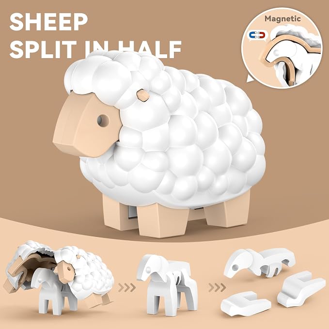 Magnetic Animal Building Toys, STEM Toddler Learning Toys 3D Puzzle Animals for Boys Girls, Educational Magnetic Travel Montessori Toy Sheep Wolf Reindeer Sloth,Unique Birthday Gift for Kids 3 4 5 6 7