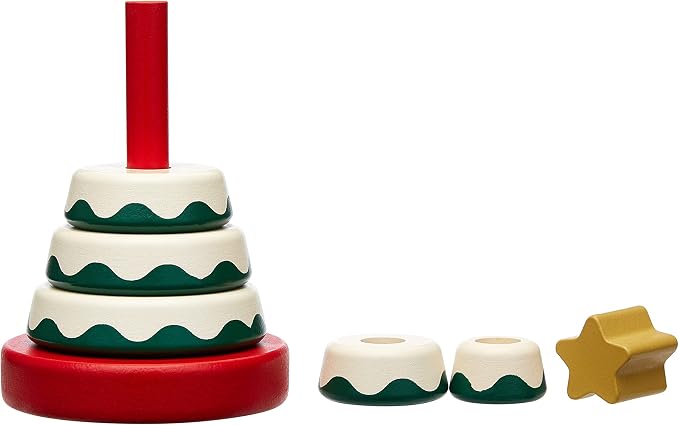 Pearhead Wooden Christmas Tree Stacking Toy Set, Holiday Toys for Toddlers